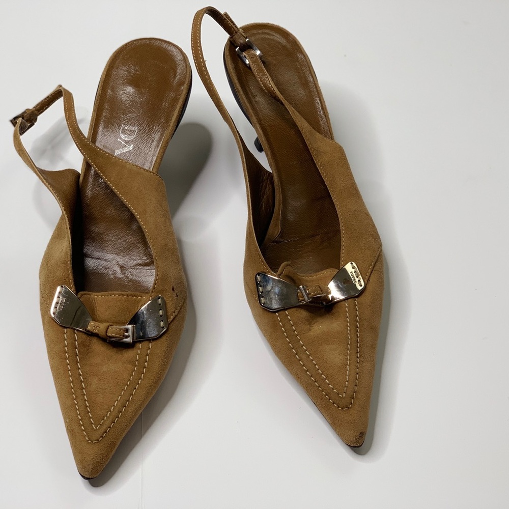 ❌PRICE DROP❌ PRADA Suede Kitten Heels Congnac